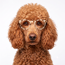 Sandy, the SVBS AI startup funding guide — a studious poodle wearing glasses